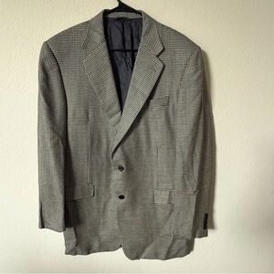 Hickey Freeman Blazer Men 44 Long Black Houndstooth Silk Wool Suit Coat Jacket